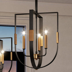 A beautiful UEX2173 Lux Industrial Chandelier hanging over a window from the brand Urban Ambiance.