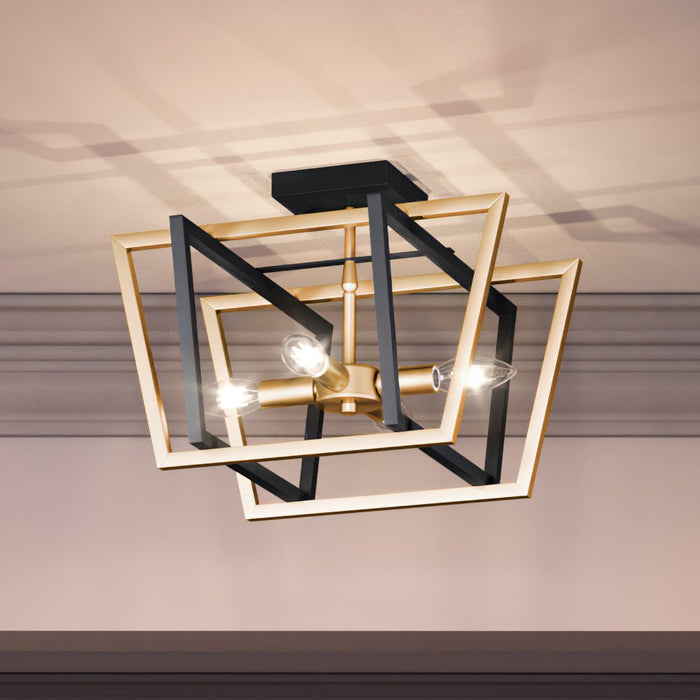 UEX2180 Luxe Industrial Ceiling Light 12''H x 16''W, Matte Black & Satin Brass Finish, Clayton Collection