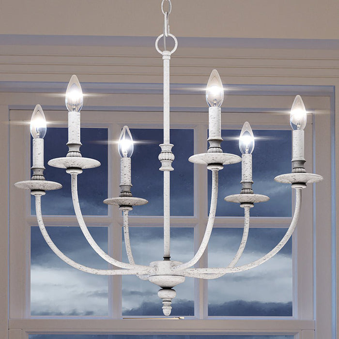 UEX2260 Cottagecorecore Chandelier 24''H x 25''W, Weathered White Finish, Everett Collection