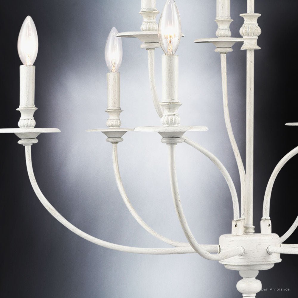 UEX2262 Cottagecorecore Chandelier 28''H x 29''W, Weathered White Finish,  Everett Collection