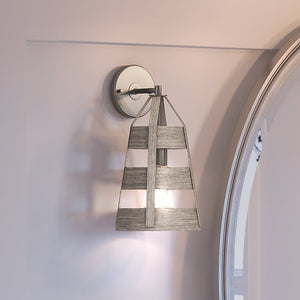 An Urban Ambiance UEX2292 Modern Farmhouse Wall Sconce is a gorgeous lighting fixture mounted on a wall next to a mirror.