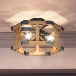 A luxury Urban Ambiance UEX2310 Old World lamp with a wooden frame and two lights.