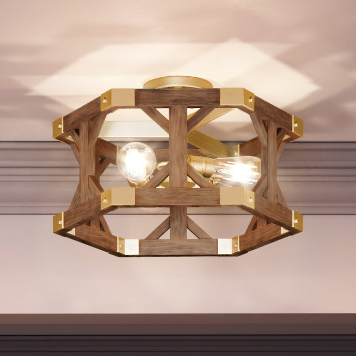 UEX2315 Old World Ceiling Light 12''H x 18''W, Satin Brass Finish, Frankfort Collection