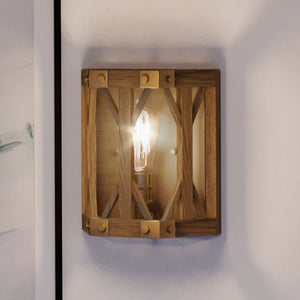 An UEX2316 Old World Wall Sconce 10''H x 9''W, Satin Brass Finish by Urban Ambiance - a gorgeous lighting fixture with a lamp.