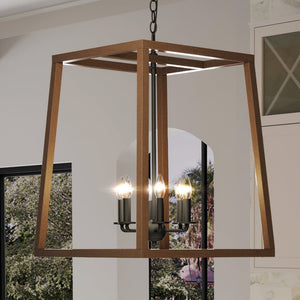An Urban Ambiance UEX2341 Industrial Lux Chandelier, a unique lighting fixture 26''H x 22''W with a Matte Black Finish, brings ambiance to the dining room with its