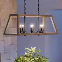 An Industrial Lux Chandelier 12''H x 36''W, Matte Black Finish, Pittsburg Collection with four lights hanging from it.