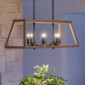 An Industrial Lux Chandelier 12''H x 36''W, Matte Black Finish, Pittsburg Collection with four lights hanging from it.