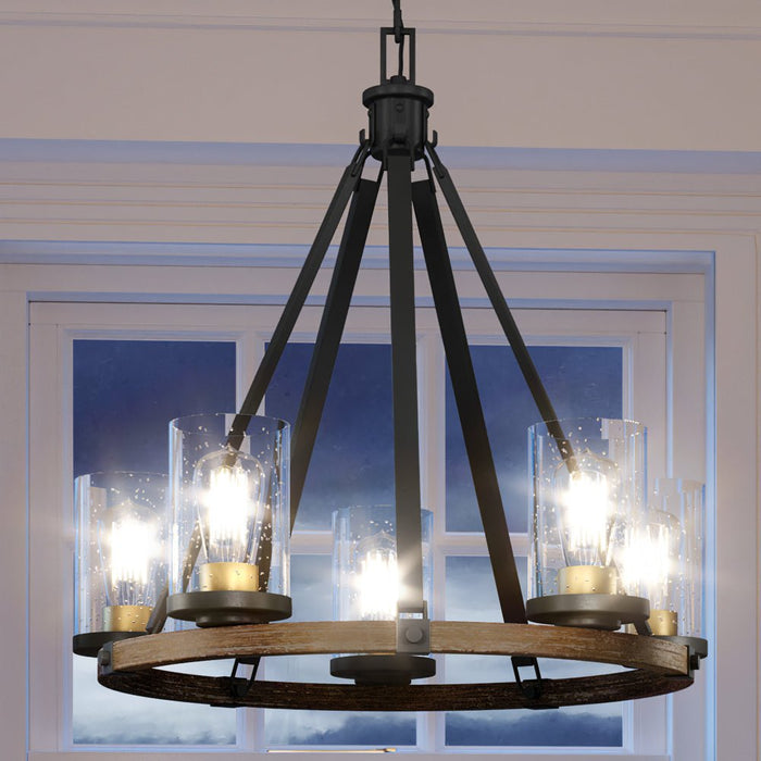 UEX2351 Luxe Industrial Chandelier 24''H x 25''W, Charcoal & Olde Brass Finish, Elwood Collection