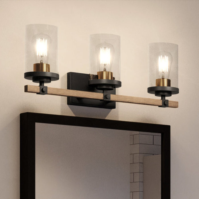 UEX2359 New Traditional Bath Light 9''H x 22''W, Charcoal & Olde Brass Finish, Elwood Collection