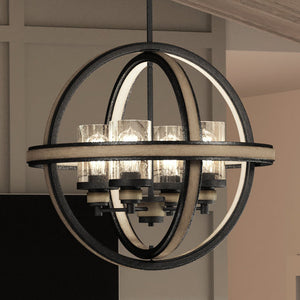 A beautiful, luxury lighting fixture with a circular shape hanging from the ceiling.