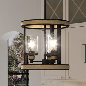 A beautiful kitchen with the UEX2373 New Traditional Chandelier 15''H x 14''W, Olde Iron Finish, Macomb Collection hanging over the island by Urban Ambiance.