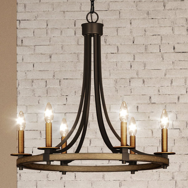 UEX2380 Luxe Industrial Chandelier 24''H x 24''W, Matte Black and Vintage  Brass Finish, Freeport Collection