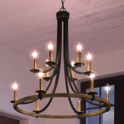 A beautiful UEX2381 Lux Industrial Chandelier hangs in a room.