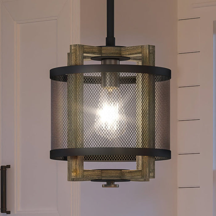 UEX2385 Luxe Industrial Pendant 12''H x 10''W, Matte Black and Vintage Brass Finish, Freeport Collection