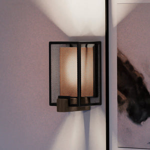 A beautiful UEX2391 Minimalist Wall Sconce 10''H x 6''W, Oil Rubbed Bronze Finish, Dixon Collection lighting fixture with a picture on it.