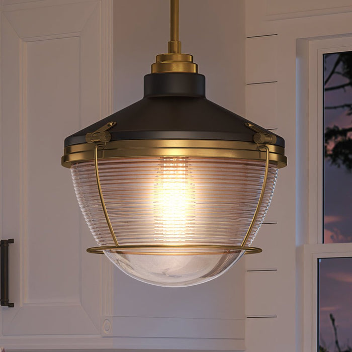 UEX2400 Luxe Industrial Pendant 14''H x 14''W, Oil Rubbed Bronze & Satin Brass Finish, Glenview Collection
