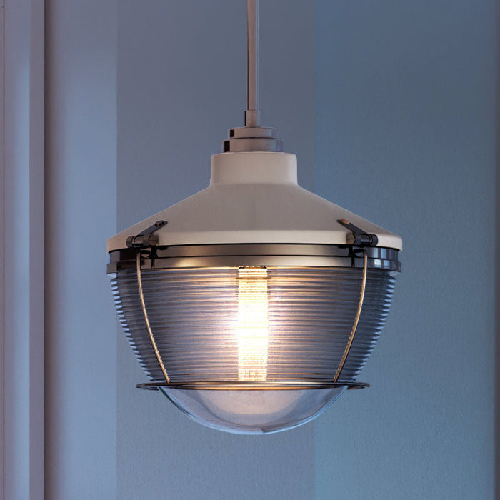UEX2402 Luxe Industrial Pendant 14''H x 14''W, Polished Chrome & True White Finish, Glenview Collection