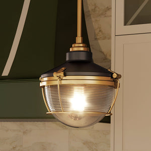A unique lighting fixture, the UEX2404 Lux Industrial Pendant 10''H x 10''W, Oil Rubbed Bronze & Satin Brass Finish from the Glenview Collection,