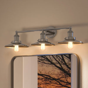 A beautiful UEX2446 New Traditional Bath Light with three unique lamps, Satin Nickel Finish, Sanford Collection by Urban Ambiance.