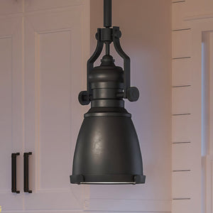 A luxury vintage pendant with a unique design, hanging over a kitchen island.