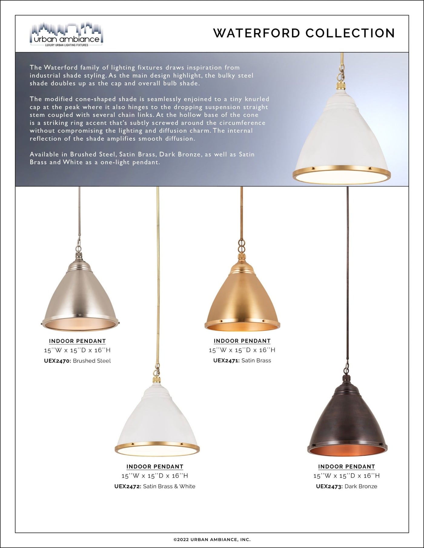 Luxury Lux Industrial Pendant Brushed Steel UEX2470 Silver Ceiling Light Fixtures by Urban Ambiance