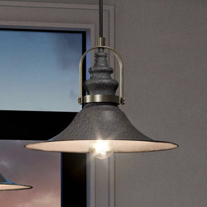 A unique lighting fixture, the UEX2492 Utilitarian Pendant 10''H x 14''W with a Satin Nickel Finish from the Hamden Collection by Urban Ambiance,