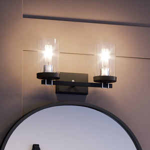 A beautiful bathroom mirror with two luxury Industrial Lux Bath Lights hanging above it.