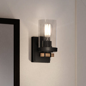 A UEX2604 Urban Loft Wall Sconce 9''H x 4.25''W, Charcoal Finish, Hampton Collection with a glass shade that is gorgeous and beautiful - Urban