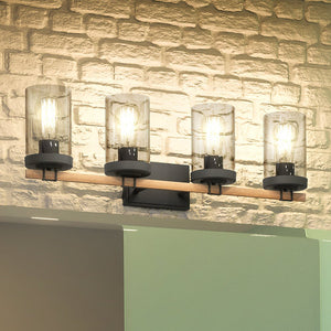 Four UEX2607 Urban Loft Bath Light 9''H x 28''W, Charcoal Finish, Hampton Collection bathroom fixture with a brick wall, by Urban Ambiance featuring a