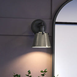 A beautiful Modern Farmhouse Wall Sconce with a plant and a mirror.