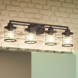 An Urban Ambiance bathroom light fixture with four beautiful glass shades.