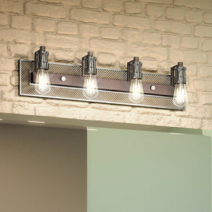 A luxury lighting fixture, the UEX2673 Steam Punk Bath Light 7''H x 29''W, Aged Zinc & Polished Nickel Finish from the Urbana Collection, enhances the