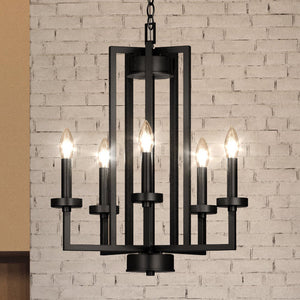 A luxurious lighting fixture, the UEX2680 Tudor Chandelier 22''H x 20''W with an Oil Rubbed Bronze Finish from the Marion Collection by Urban Ambiance, hanging
