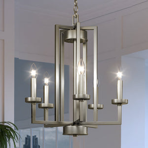 A luxury and unique UEX2681 Tudor Chandelier 22''H x 20''W, Brushed Nickel Finish, Marion Collection with four lights in a modern style, made