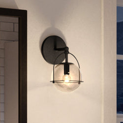 A luxury bathroom with a unique UEX2713 Industrial Wall Sconce 10''H x 6''W, Matte Black Finish, Charlotte Collection from Urban Ambiance.