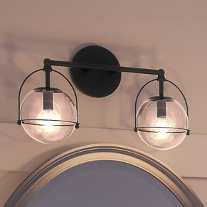 A unique Urban Ambiance bathroom lighting fixture with two gorgeous glass globes, called the UEX2714 Industrial Bath Light 10''H x 17''W from the Charlotte Collection,