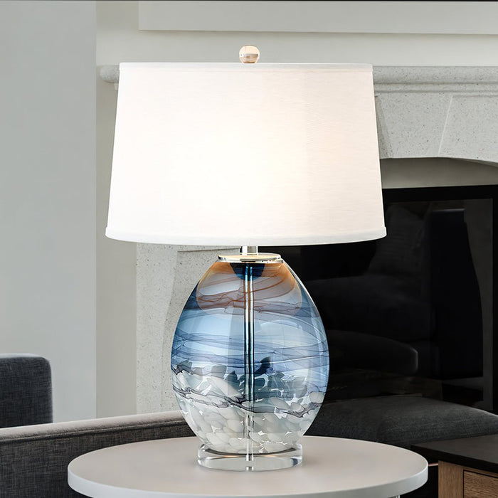 UEX7100 Nautical Table Lamp 15''W x 15''D x 25''H, Clear Blue and White Finish, Decorah Collection