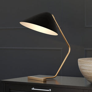 A gorgeous lighting fixture, the UEX7200 Modern Desk Lamp 19''W x 12''D x 21.5''H, Aged Brass and Black Finish from the Sheridan Collection