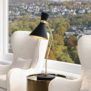 An urban ambiance lighting fixture with a unique and luxurious design, the UEX7370 Modern Desk Lamp 13''W x 7''D x 29''H, Aged Brass and Black
