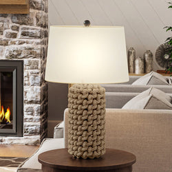 An Urban Ambiance luxury lamp in a living room with a fireplace.