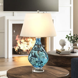 A beautiful lighting fixture, the UEX7520 Coastal Table Lamp 18''W x 18''D x 29''H in a Clear Blue Finish, from the Milton Collection by Urban Amb