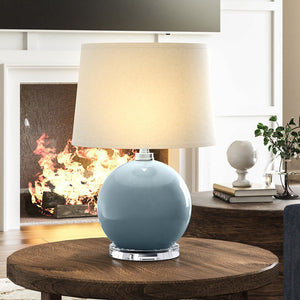 A unique UEX7590 Coastal Table Lamp in a Shale Blue Finish from the Rhinebeck Collection by Urban Ambiance showcasing luxury lighting fixture.
