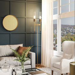 A living room with a gorgeous view of the city.