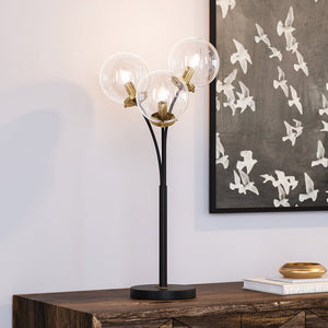 A UEX7970 Mid-Century-Modern Table Lamp 15''W x 15''D x 32''H, Matte Black and Aged Brass Finish, Leander Collection table