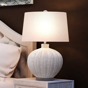 A unique lighting fixture, the UEX7980 Coastal Table Lamp 18''W x 18''D x 29''H, White and Tan Finish from the Queen Creek Collection by Urban Amb