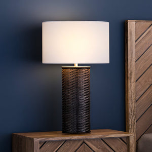 A gorgeous Scandinavian table lamp with a blackened wood finish from Urban Ambiance.