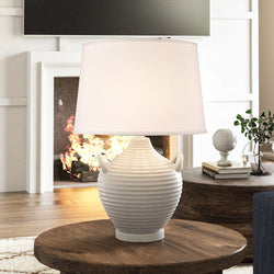A unique lighting fixture, the UEX8110 Modern-Farmhouse Table Lamp adds luxury to a living room.