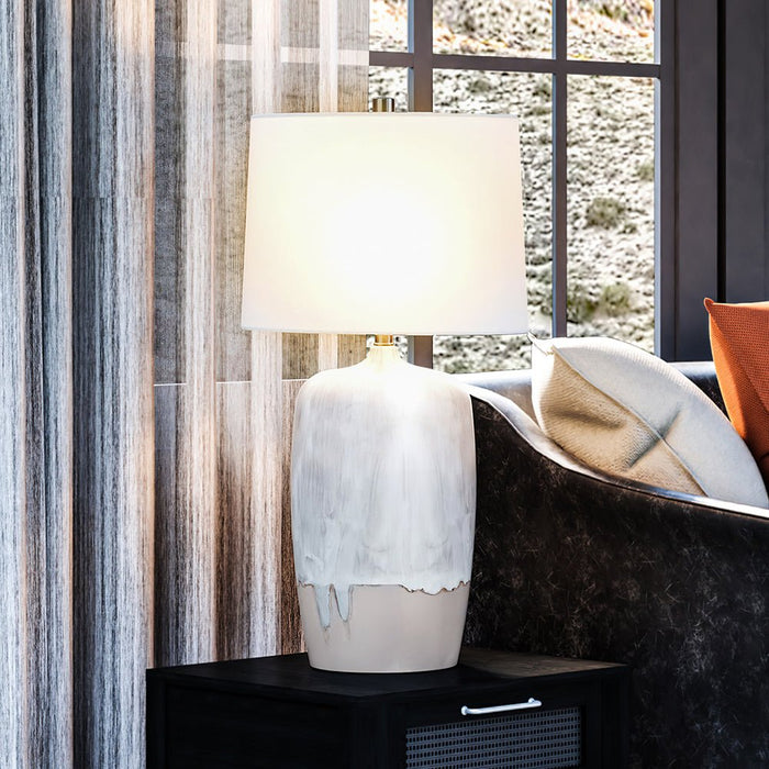 UEX8160 Modern Farmhouse Table Lamp 19''W x 13''D x 32''H, White Glazed and Cream Finish, Mansfield Collection