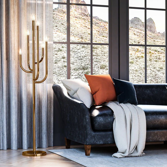UEX8230 Luxe Industrial Floor Lamp 13''W x 13''D x 63''H, Aged Brass Finish, Manteca Collection