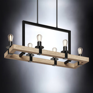 A luxury UFS2000 Modern Farmhouse Chandelier lighting fixture, 15''H x 33''W, in Matte Black & White Ash Finish from Urban Ambiance with six lights
